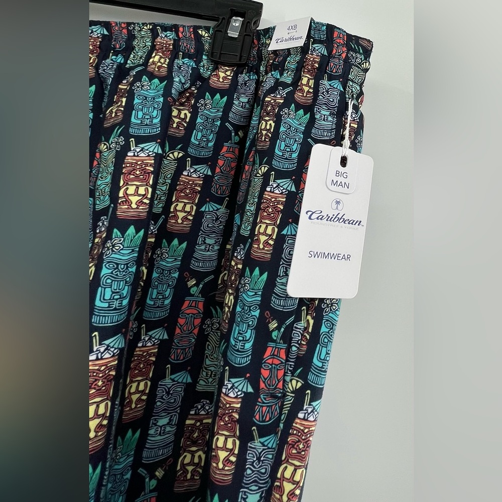 NEW Roundtree & York Caribbean Swim Trunks Mens Big Tall 4XB Tiki Navy Turquoise - Picture 4 of 12